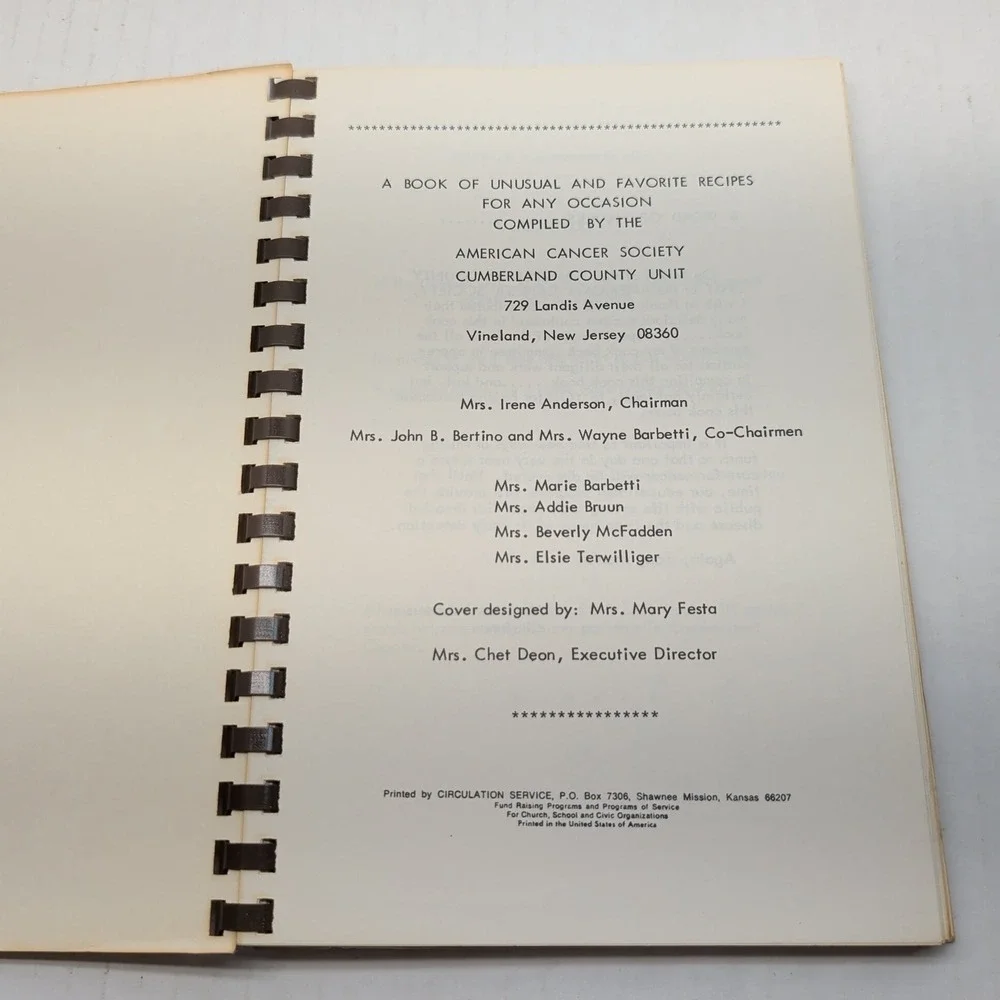 Vintage American Cancer Society Cumberland County NJ Cookbook Hors D'Oeuvres